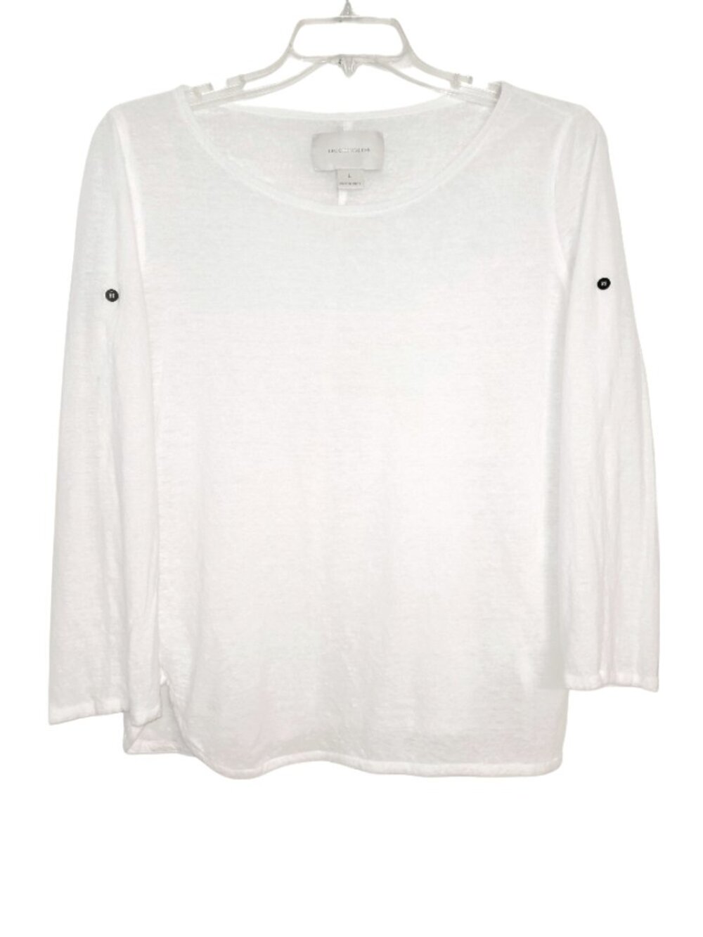 Brochu Walker Linen Silk Slub Knit Roll Tab Sleeve Top